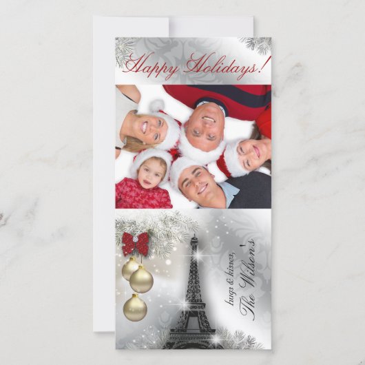Christmas Foto Card Eiffel Tower Paris Feiertagskarte (Vorderseite)