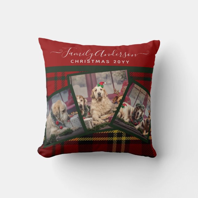 CHRISTMAS FOTO PILLOW - Collage Red Tartan Kissen (Vorderseite)