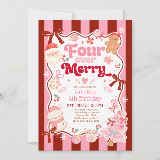 Christmas Four Ever Merry 4th Birthday Invitation Einladung (Vorderseite)