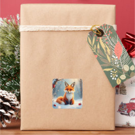 Christmas Fox in Snow Quadratischer Aufkleber