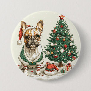 Christmas French Bulldog Elf Dog Button