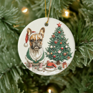 Christmas French Bulldog Elf Dog Keramik Ornament