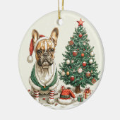 Christmas French Bulldog Elf Dog Keramik Ornament (Links)