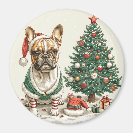 Christmas French Bulldog Elf Dog Magnet (Vorne)