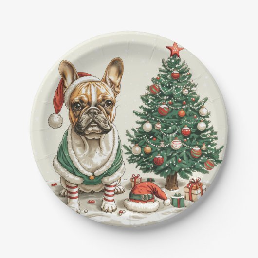 Christmas French Bulldog Elf Dog Pappteller (Vorderseite)