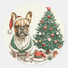 Christmas French Bulldog Elf Dog Runder Aufkleber
