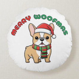 Christmas French Bulldog: Frohe Woofmas Rundes Kissen