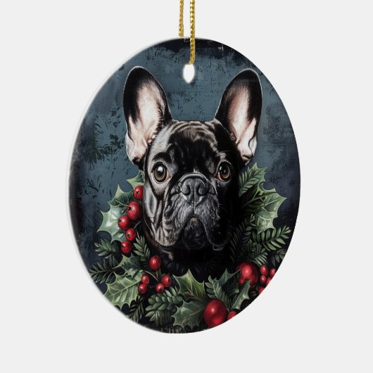 Christmas French Bulldog Holly Keramik Ornament (Rechts)