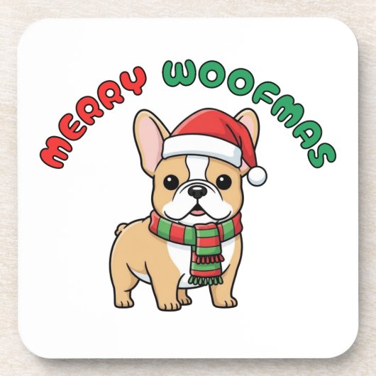 Christmas French Bulldog Untersetzer: Frohe Woofma Getränkeuntersetzer (Vorderseite)