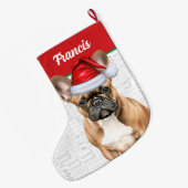 Christmas French Bulldog with Name Woof Background Großer Weihnachtsstrumpf (Rückseite (Hängend))