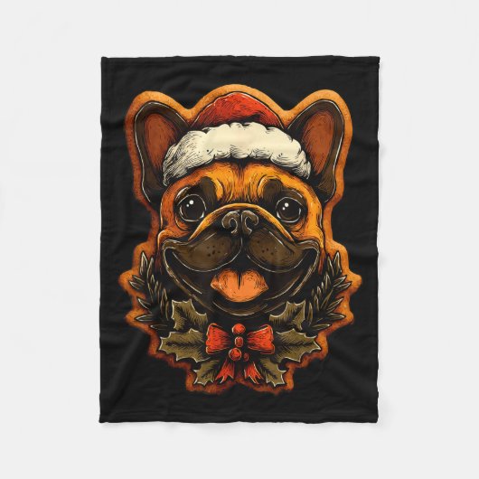 Christmas French Bulldog With Santa Hat Gingerbrea Fleecedecke (Vorderseite)