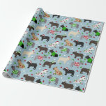 Christmas French Bulldog Wrapping Paper Geschenkpapier<br><div class="desc">Niedliche französische Bulldogs in festlichen Urlaubssoutiquen,  Weihnachtsmannmützen und Raute-Pullover mit verstreuten Weihnachtsschmuck auf blauem Hintergrund.</div>