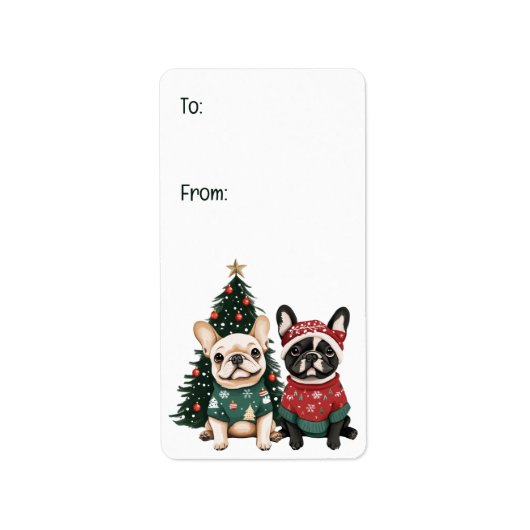 Christmas French Bulldogs Adressaufkleber (Vorne)