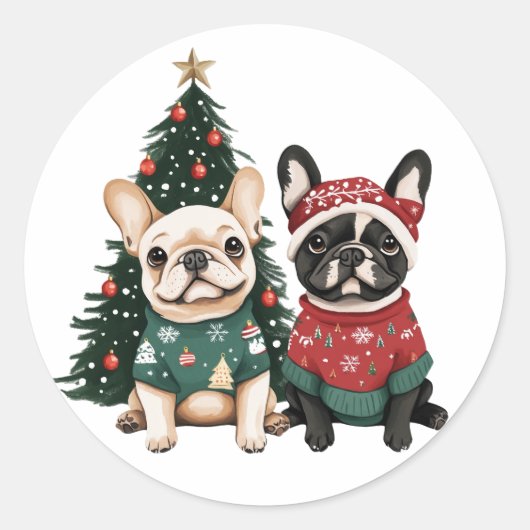 Christmas French Bulldogs Runder Aufkleber (Vorderseite)