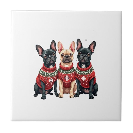 Christmas French Bulldogs Xmas Frenchie Dog Fliese (Vorderseite)