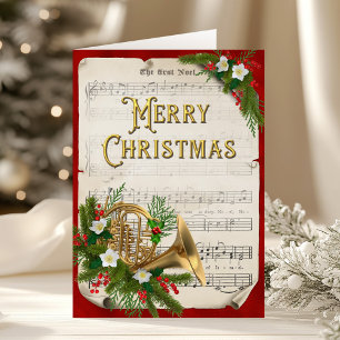 Christmas French Horn - Vintage Noten Feiertagskarte