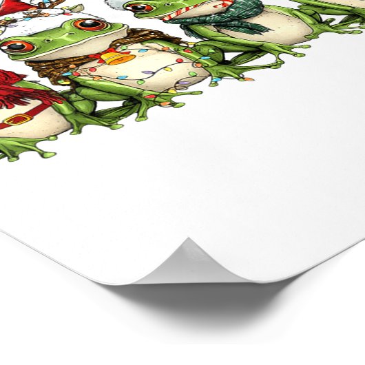 Christmas Frog Crew Santa Elf Reindeer Xmas Lights Poster (Ecke)