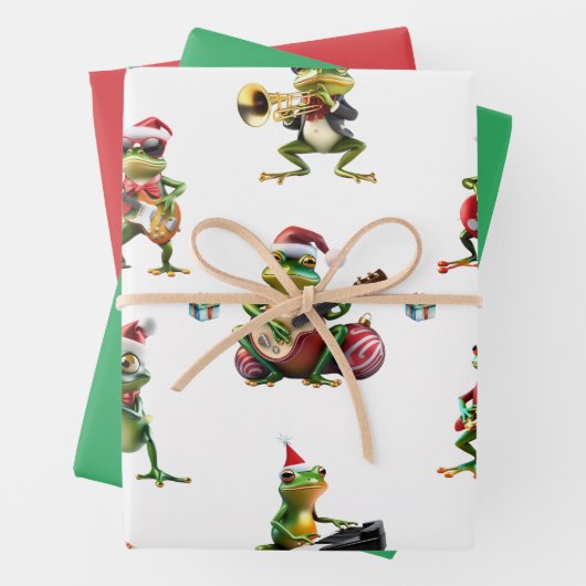 Christmas Frog Jazz Band und Solids Green & Red Geschenkpapier Set (Beispiel)
