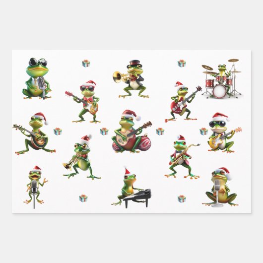 Christmas Frog Jazz Band und Solids Green & Red Geschenkpapier Set (Vorderseite)