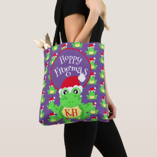 Christmas Frog Weihnachtsmannmütze Muster Lila Neu Tasche