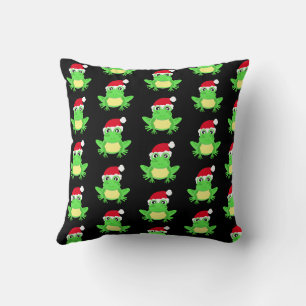 Christmas Frog Weihnachtsmannmütze Pattern Black N Kissen