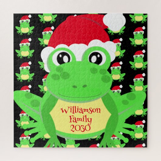 Christmas Frog Weihnachtsmannmütze Pattern Black N Puzzle (Vertikal)