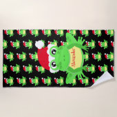 Christmas Frog Weihnachtsmannmütze Pattern Black N Strandtuch (Vorderseite)
