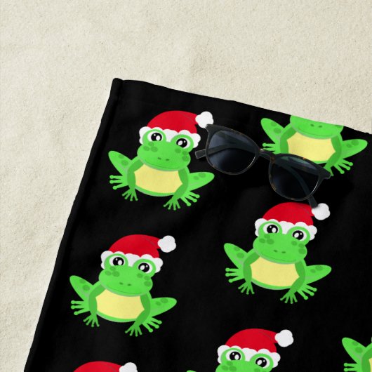 Christmas Frog Weihnachtsmannmütze Pattern Black N Strandtuch (Beispiel)