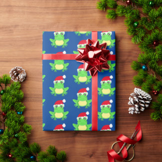 Christmas Frog Weihnachtsmannmütze Pattern Blue No Geschenkpapier