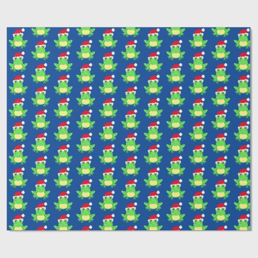 Christmas Frog Weihnachtsmannmütze Pattern Blue No Geschenkpapier (Flach)