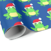 Christmas Frog Weihnachtsmannmütze Pattern Blue No Geschenkpapier (Rolleneckpunkt)
