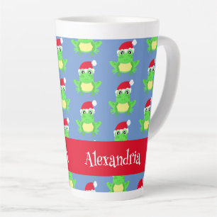 Christmas Frog Weihnachtsmannmütze Pattern Blue No Milchtasse
