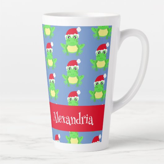 Christmas Frog Weihnachtsmannmütze Pattern Blue No Milchtasse (Rechts)