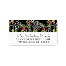 Christmas | Frohe Weihnachten - Holly Black Patter Adressaufkleber