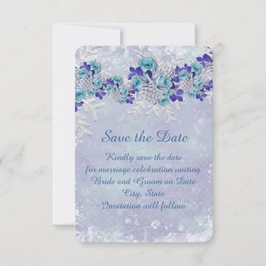 Christmas Frosty Blue Rose Save the Date (Vorderseite)