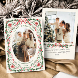 Christmas Funky Whimsical Red Bow Wreath 2 Photo Feiertagskarte