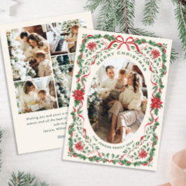 Christmas Funky Whimsical Red Bow Wreath 5 Photo Feiertagskarte