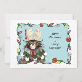 Christmas Funny Antler Cat Einladung (Rückseite)