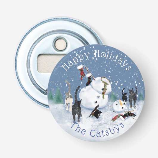 Christmas Funny Cat Schneemann 5 Flaschenöffner (Vorderseite)