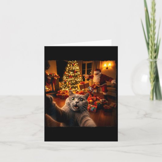 Christmas Funny Cat Selfie With Santa Claus Holida Karte (Vorderseite)