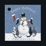 Christmas Funny Cat Snowman 2 Szene Geschenkanhänger<br><div class="desc">4 schelhafte Katzen treffen auf einen Schneemann, der in einer schneebedeckten Nacht mit Strumpf geschmückt ist. Ein Party im Katzenstil entsteht in 5 Szenen. Dieser Tag zeigt Szene 1, das Treffen auf der Vorderseite und Szene 5, das Nachspiel auf der Rückseite. Fügen Sie Merrymaking zu Ihren Feiern, Geschenkswag und Verpackung...</div>
