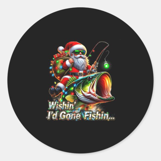 Christmas Funny Fish Santa Fishing Merry Fishmas  Runder Aufkleber (Vorderseite)