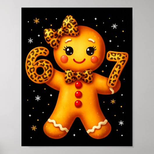 Christmas Funny Gingerbread Six Seven 67 Leopard B Poster (Vorne)