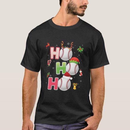 Christmas Funny Ho Ho Ho Ho Baseball Pajama Santa  T-Shirt (Vorderseite)