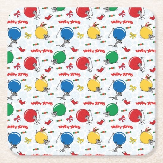 Christmas funny mouse with balls rechteckiger pappuntersetzer (Vorderseite)