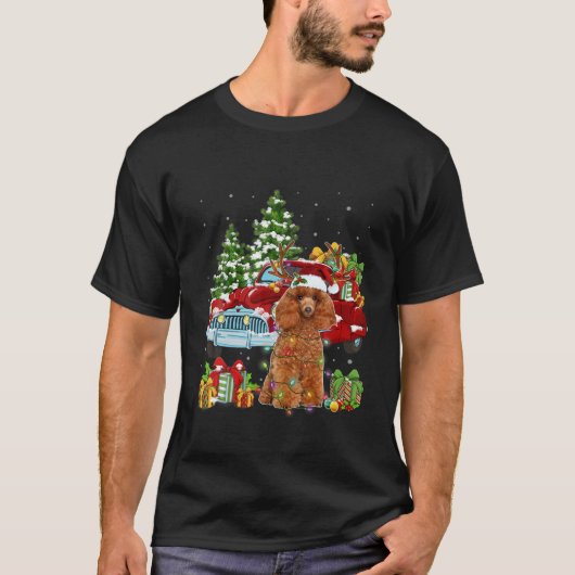 Christmas Funny Pajama Poodle Dog And Red Trucks X T-Shirt (Vorderseite)