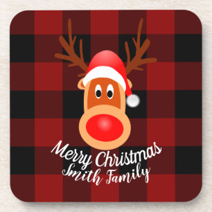 Christmas Funny Reindeer Buffalo Kariert Custom Getränkeuntersetzer