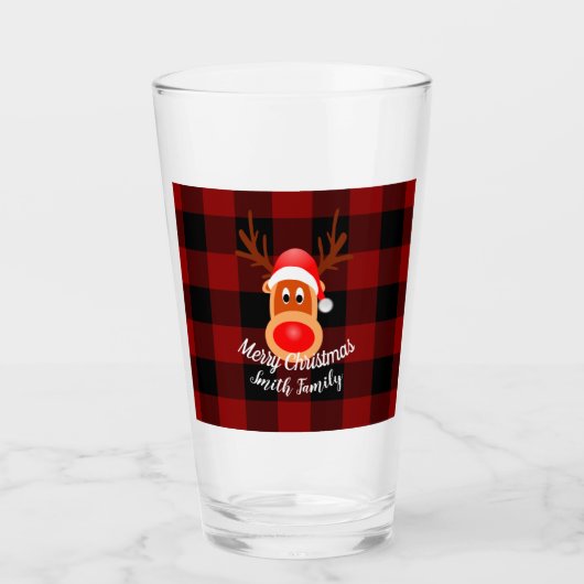 Christmas Funny Reindeer Buffalo Kariert Custom Glas (Vorderseite)