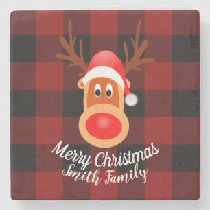 Christmas Funny Reindeer Buffalo Kariert Custom Steinuntersetzer