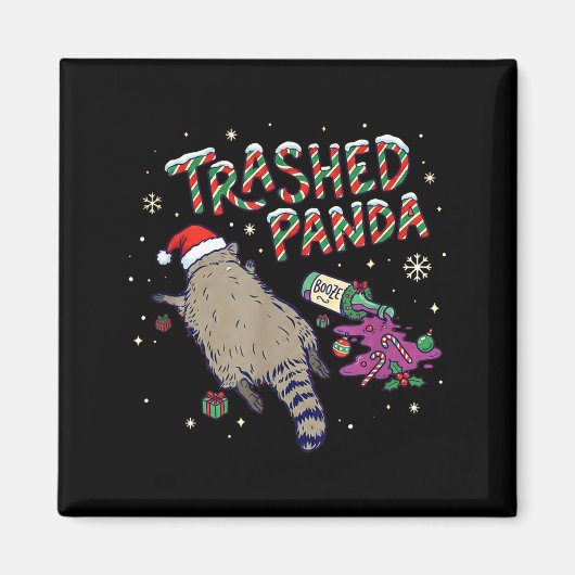 Christmas Funny Trashed Panda Racoon Gets Drunk Xm Magnet (Vorne)